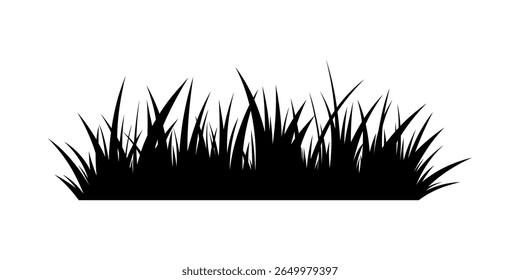 Grama, ilustração, silhueta preta isolada em um fundo branco, design plano, vetor. Um elemento gráfico botânico para bordas, decorações, banners e planos de fundo. Vegetação realista