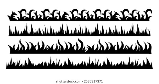 Grass. Illustration of natural elements. Collection of vector grasses of various shapes in flat style. Horizontal decor. EPS10