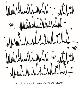 Grass With illustration style doodle and line art