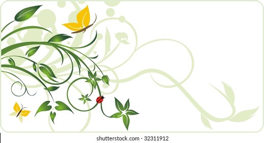 Grass and insect. Background for card. Vector