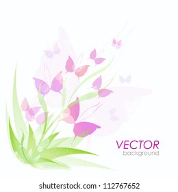 Grass with insects background.Isolated on white .Vector illustration.