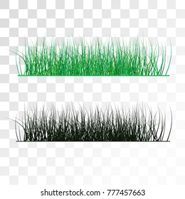Grass isolated on transparent background. Green and black lawn, element of nature, plants. Vector illustration