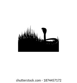 Grass and King Cobra Silhouette Illustration Black White Vector