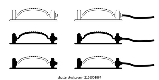 Grass lawn, garden sprinkler. Cartoon gras icon or pictogram. Irrigation system for drip watering lawn, field, plant or grass. Sprinkling with water. Timer, prayer or spray. Watering can, garden hose.