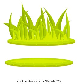 Grass Lawn Green Cartoon Vector Clip Art. Isolated Grass Island For Game And Card Asset. Round Meadow Patch Of Grass.