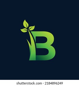 logotipo de la letra b de la hierba y de la hoja b, b letra hoja con pasto