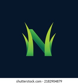 grass and leaf letter n logo, n letter leaf with grass