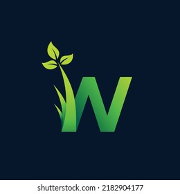 grass and leaf letter w logo, w letter leaf with grass