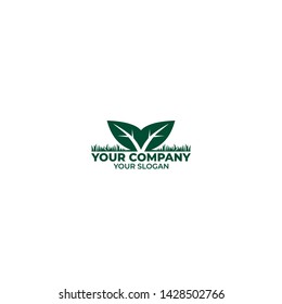 Grass and Leaf Logo Design Vector
