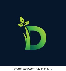 grass and leaf logo, letter D logo with leaf and grass concept