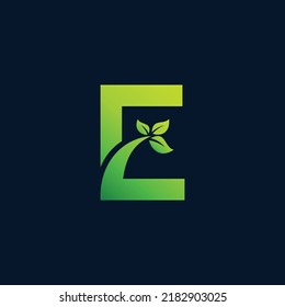 grass and leaf logo, letter E logo with leaf and grass concept