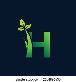 logotipo de hierba y hoja, logotipo de la letra H con concepto de hoja y hierba