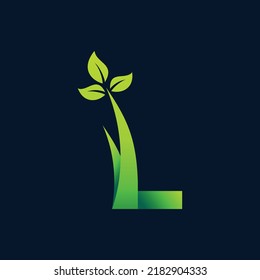 grass and leaf logo, letter L logo with leaf and grass concept