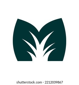 Grass leaf silhoutte leter M vector element