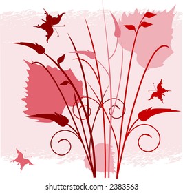 grass and leaves background with grunge edge