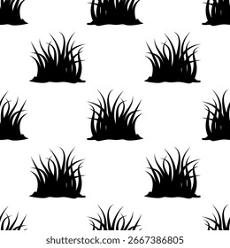 Grass Leaves Icon Seamless Pattern, Grass Vector Art Illustration