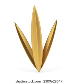 Hojas de hierba tallo dorado follaje premium elemento decorativo metálico icono 3d vector realista