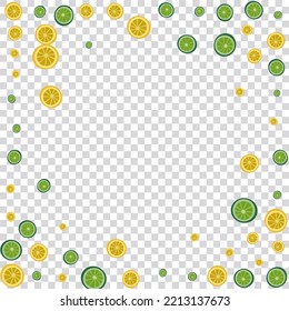 Grass Lemon Background Transparent Vector. Slice Set. Sunny Citrus Diet. Drink Lemon Mint Decoration.