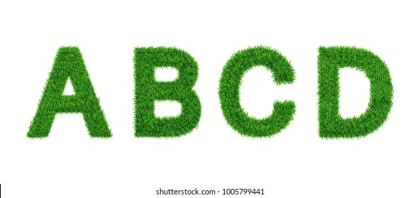 Grass letter Collection. A, B, C, D Isolated from white .Eco symbol . The green lawn background. Vector illustrations