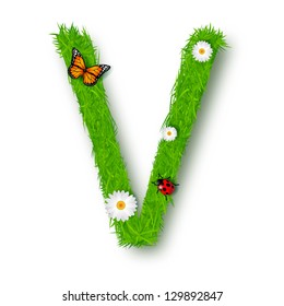 Grass Letter V on white background