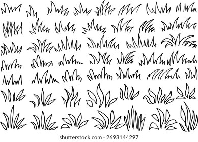 Grass Line Art Set Ilustración vectorial de Naturaleza mínima
