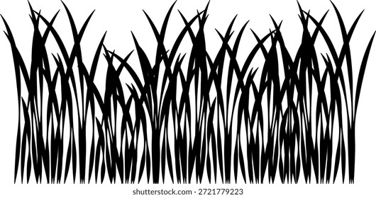 Imagen de ícono de Vector de línea de hierba. Bosquejo de pastizales o prados, diseño de campo simple. Textura dibujada a mano del trazo del cepillo de la hierba negra para el modelo del jardín o el césped. Marcador de hierbas. Silueta de hierba, borde del prado.