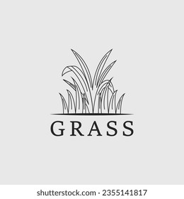Grass logo icon line art design, grass image illustration 