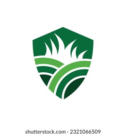 Grass logo in Shield with landscape nature Concept design,illustration design template