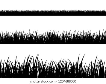 Grass Meadow Border Vector Pattern. Spring Or Summer Plant Field Lawn. Black And White Grass Background.