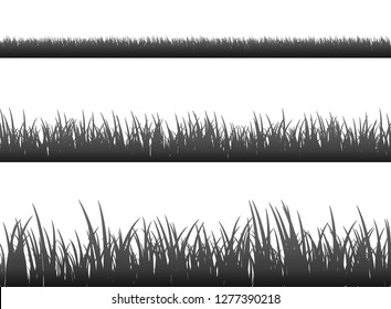 Grass meadow border vector pattern. Spring or summer plant field lawn. Black and white grass background.