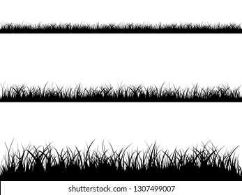 Grass meadow border vector pattern. Spring or summer plant field lawn. Black and white grass background