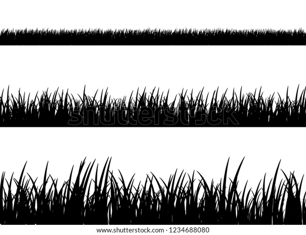 草の草地の境界のベクター画像パターン 春か夏の植物畑の芝生 白黒の草の背景 のベクター画像素材 ロイヤリティフリー