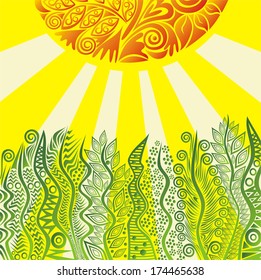 Grass meadow pattern nature background sun vector illustration