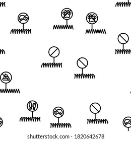 Grass Meadow Plant Vector Seamless Pattern Thin Line Illustration