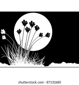 Grass and Moon - abstract background illustration, vector