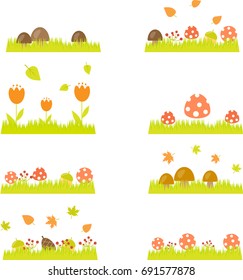 Grass Mushroom Set vector
