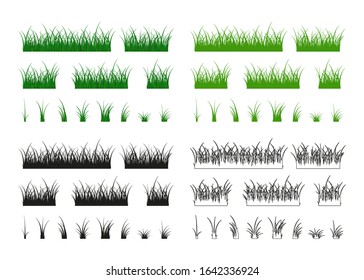 Grass nature big collection. Herbaceous plants. Design elements isolated on white background. Plants of different colors. Vector illustration