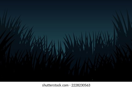 Grass Night. Nature rural landscape. Pasture overgrown. Overgrown dense lawn. Vector.