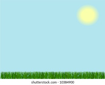Grass on blue sky with sun background