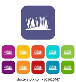 Grass on ground icons set vector illustration in flat style in colors red, blue, green, and other