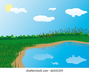 Grass On Lake Vector Illustration Stock Vector (Royalty Free) 66141319 ...