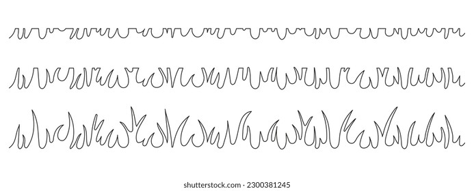 Grass on lawn set, whole and cut, one art continuous line drawing. Single hand drawn line. Grassy meadow. Vector illustration