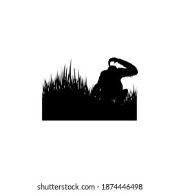 Grass And Orang Utan Silhouette Illustration Black White Vector