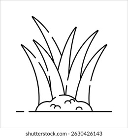 Grass Patch Icon Outline style, cluster of green grass blades rooted in soil, symbolizing natural growth, useful for landscaping or eco campaigns.
