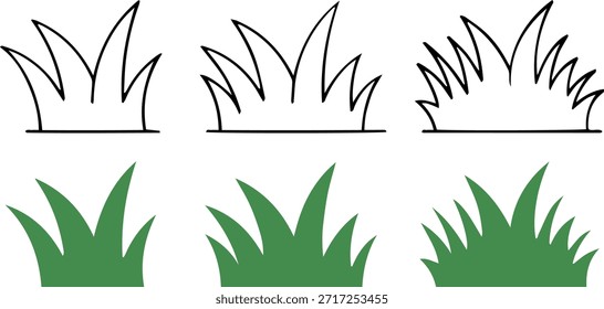 grass patches icon set, flat minimal vector, green lawn and nature border