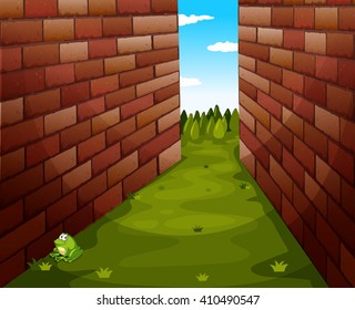 Grass path between buildings illustration