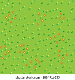 Grass pixel art background. Grass texture. Pixel art vector. Flower garden.