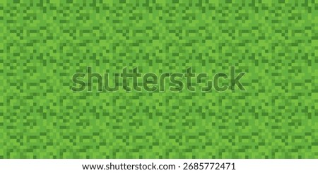 Grass pixel horizontal banner. Green block ground with dirt seamless 8bit texture. Fun retro gamer backdrop for poster or wallpaper. Modern vector abstract illustration style.