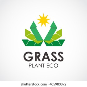 Grass plant of eco abstract vector and logo design or template natural business icon of company identity symbol concept