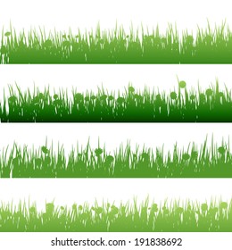 Grass and plants detailed silhouettes on white.  EPS 10 vector